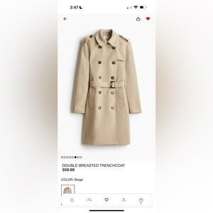 H&M Beige Double-Breasted Trench Coat